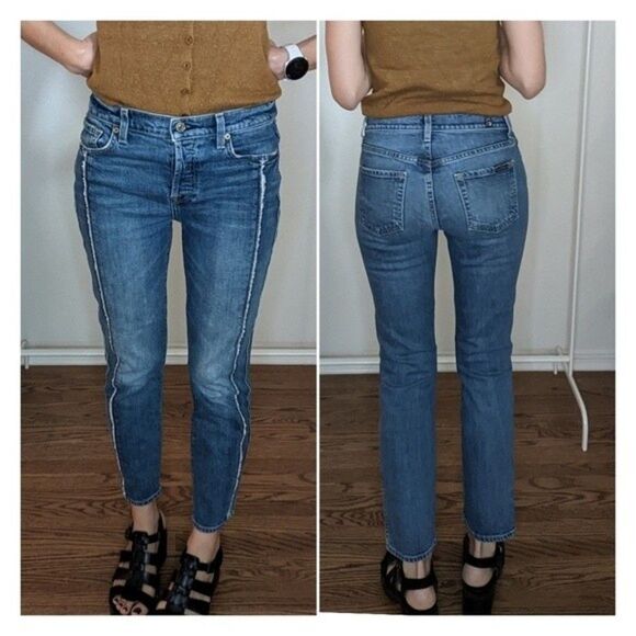 7 for all mankind Edie ankle jeans with vertical fray trim - Picture 1 of 7